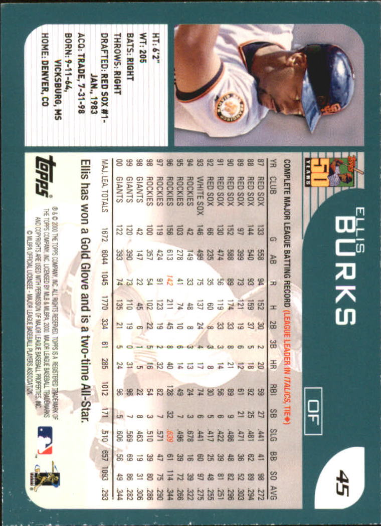 2001 Topps #45 Ellis Burks back image