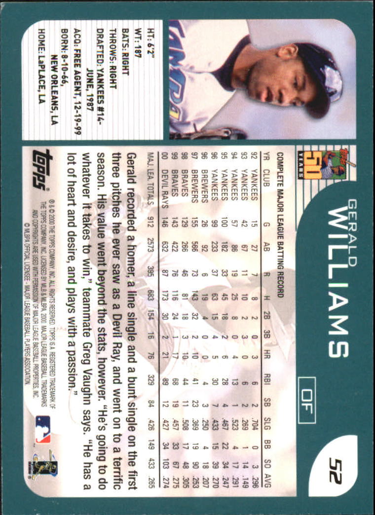 2001 Topps #52 Gerald Williams back image