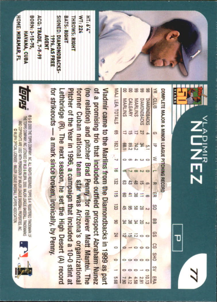 2001 Topps #77 Vladimir Nunez back image