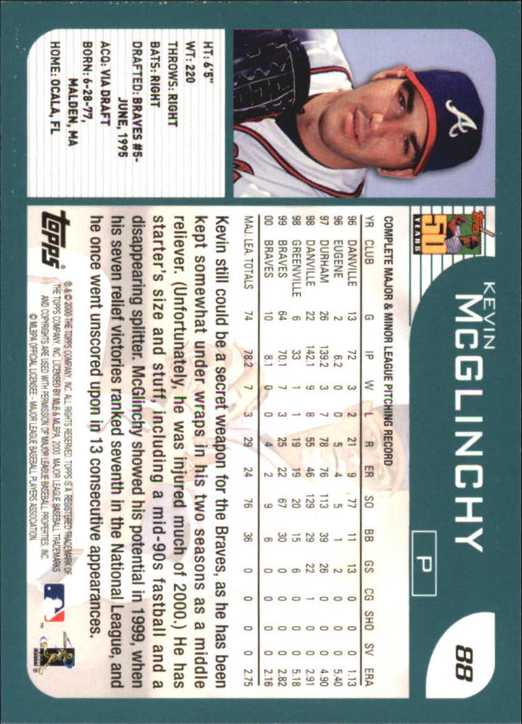 2001 Topps #88 Kevin McGlinchy back image