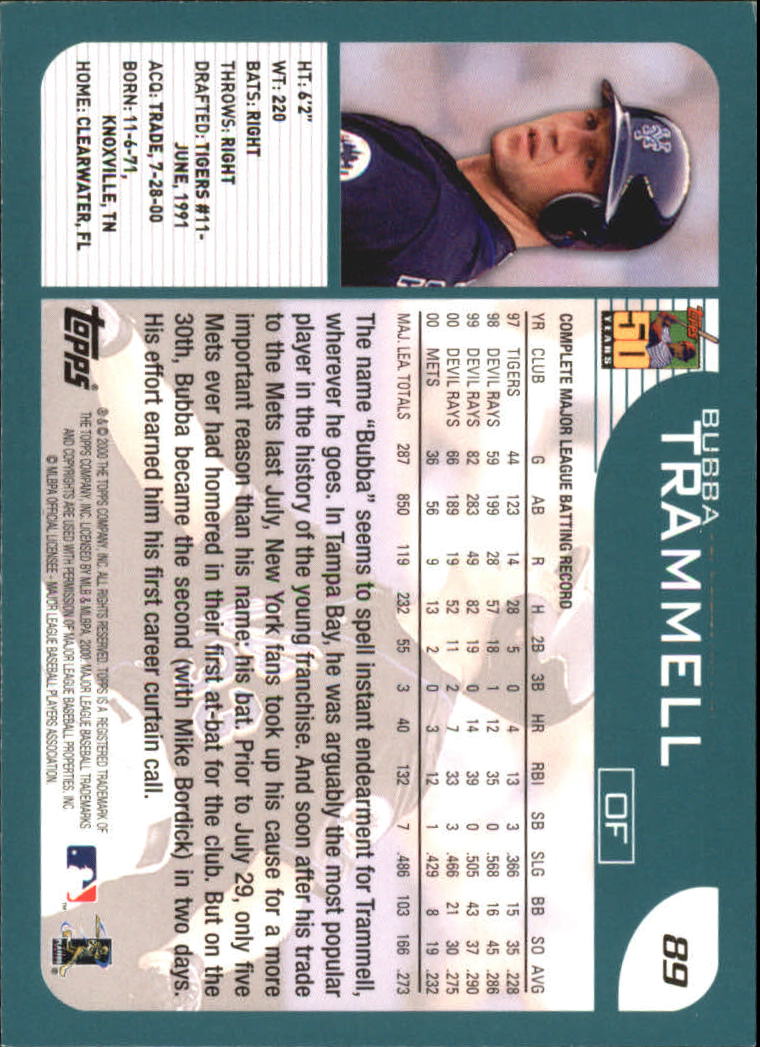 2001 Topps #89 Bubba Trammell back image