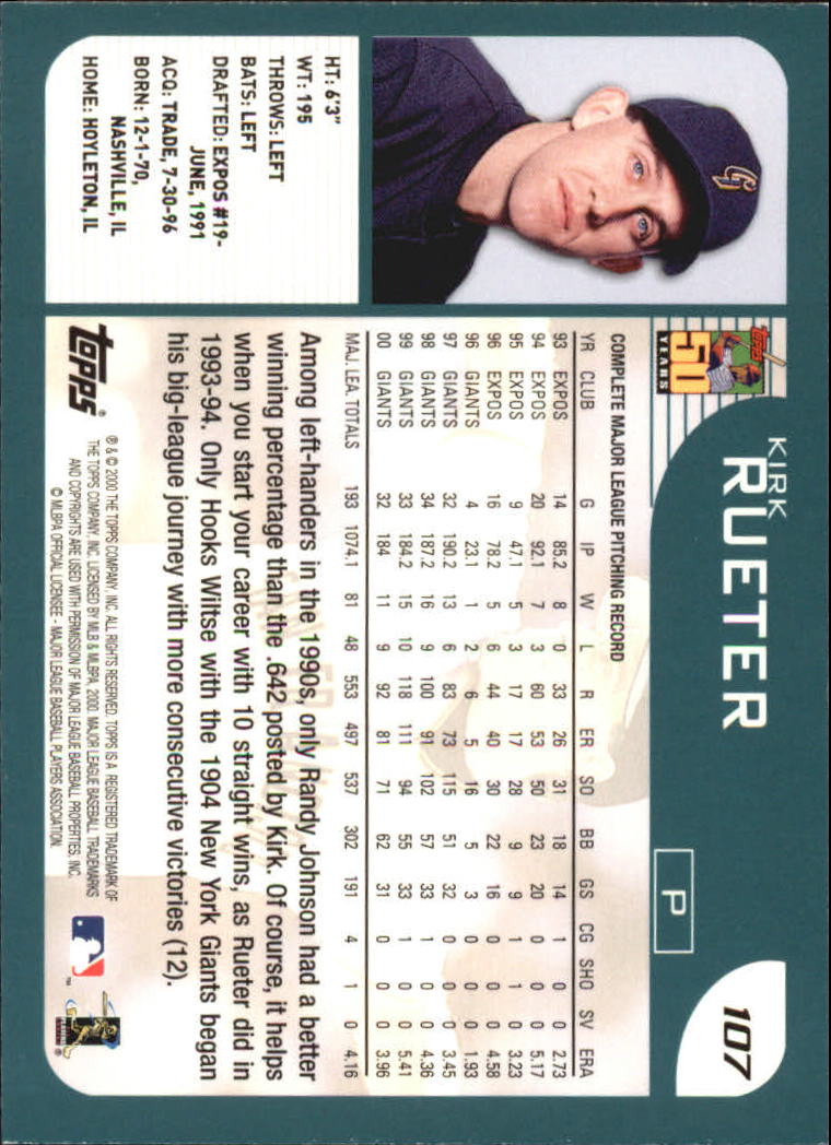 2001 Topps #107 Kirk Rueter back image