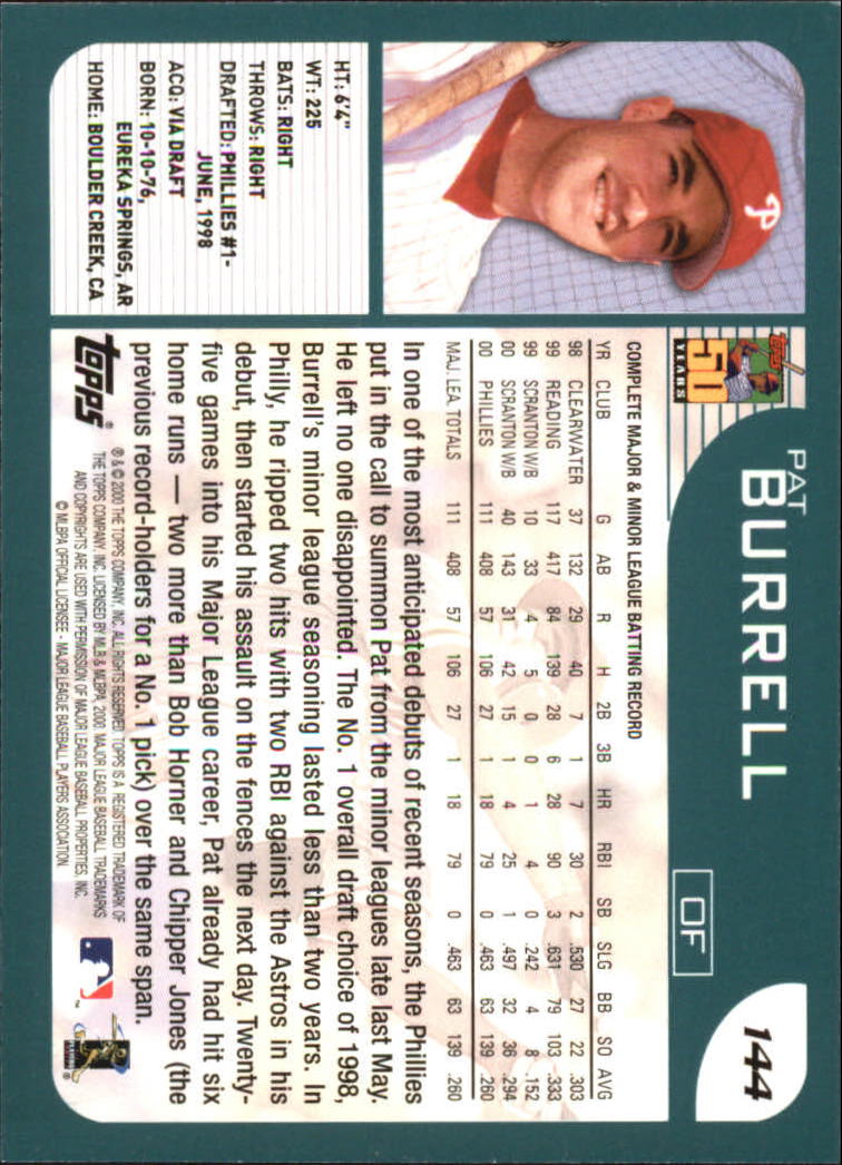 2001 Topps #144 Pat Burrell back image