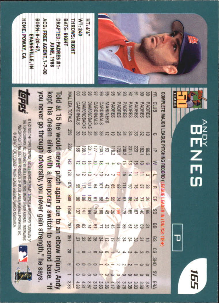 2001 Topps #165 Andy Benes back image