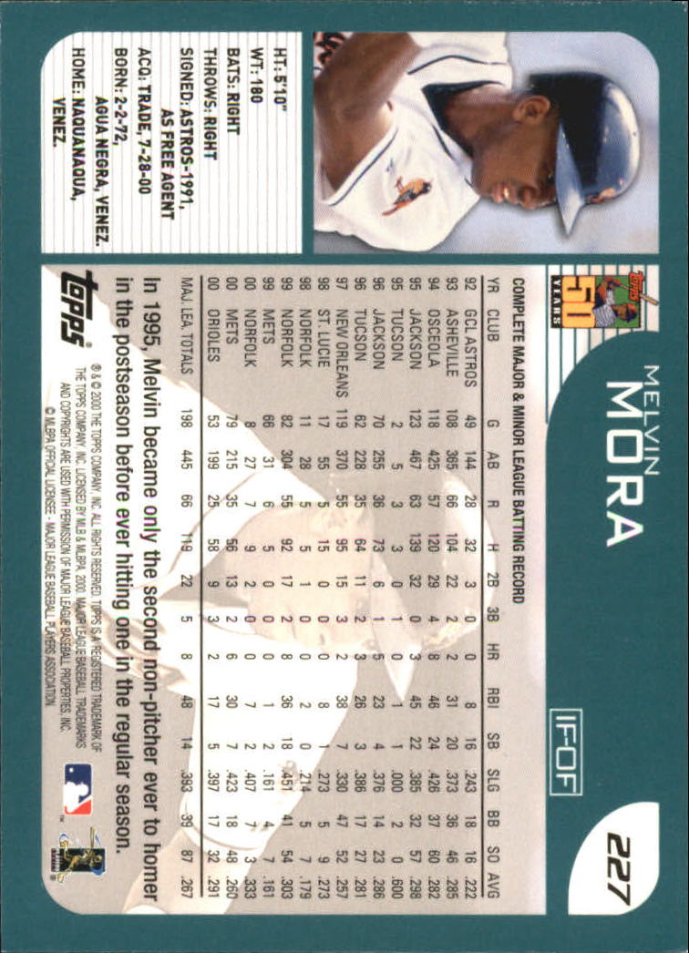2001 Topps #227 Melvin Mora back image