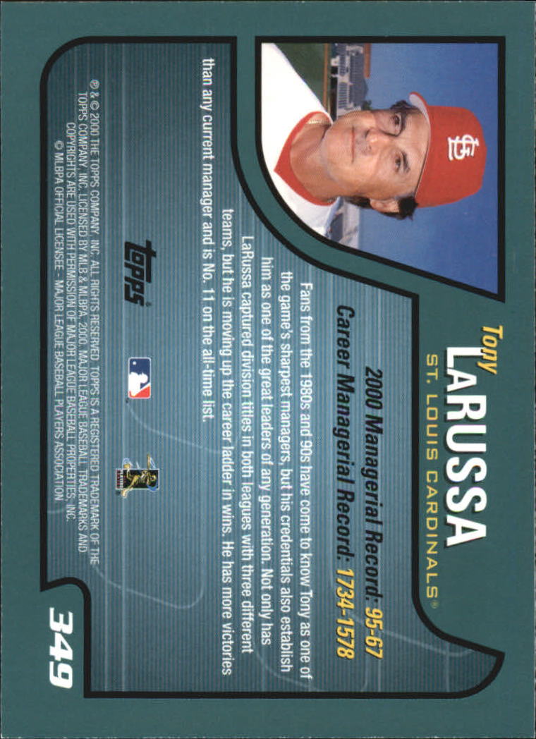 2001 Topps #349 Tony LaRussa MG back image