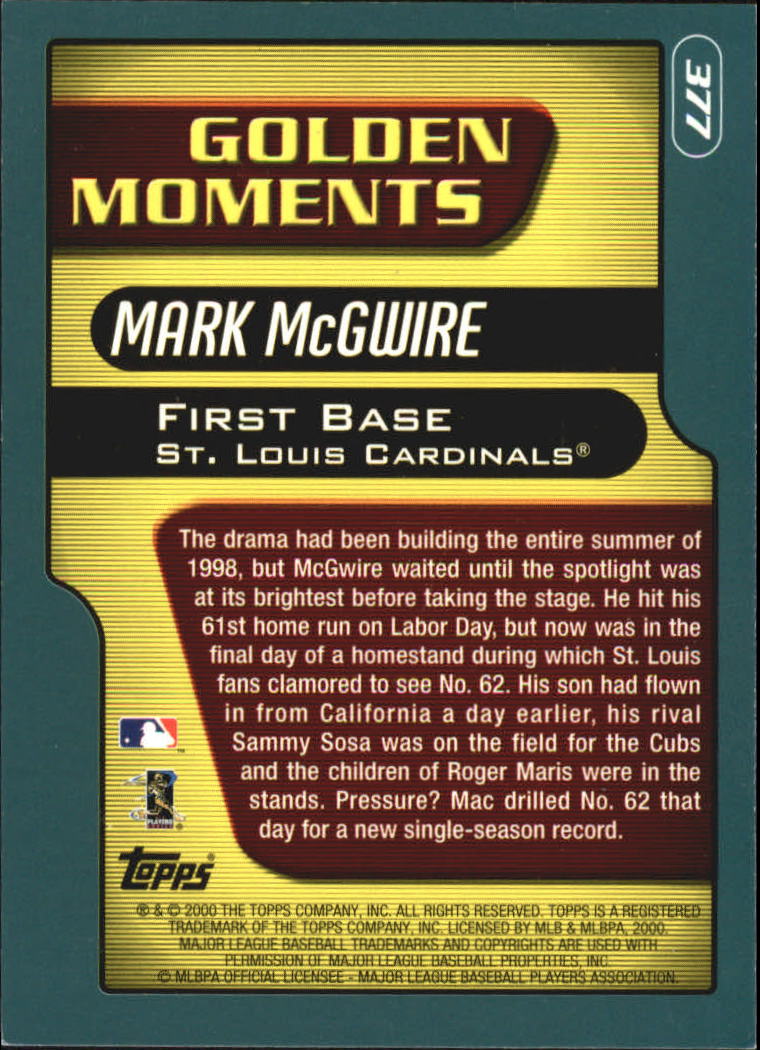 2001 Topps St. Louis Cardinals Baseball Card #377 Mark McGwire GM | eBay