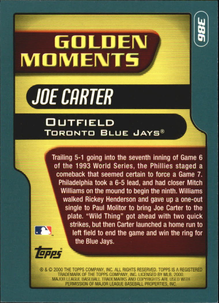 2001 Topps #386 Joe Carter GM back image