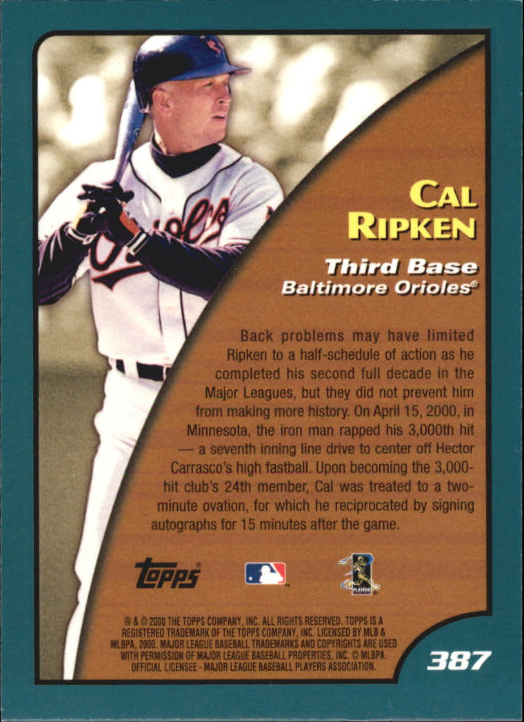 2001 Topps #387 Cal Ripken SH back image