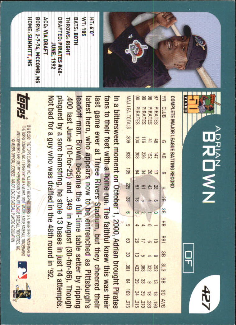 2001 Topps #427 Adrian Brown back image