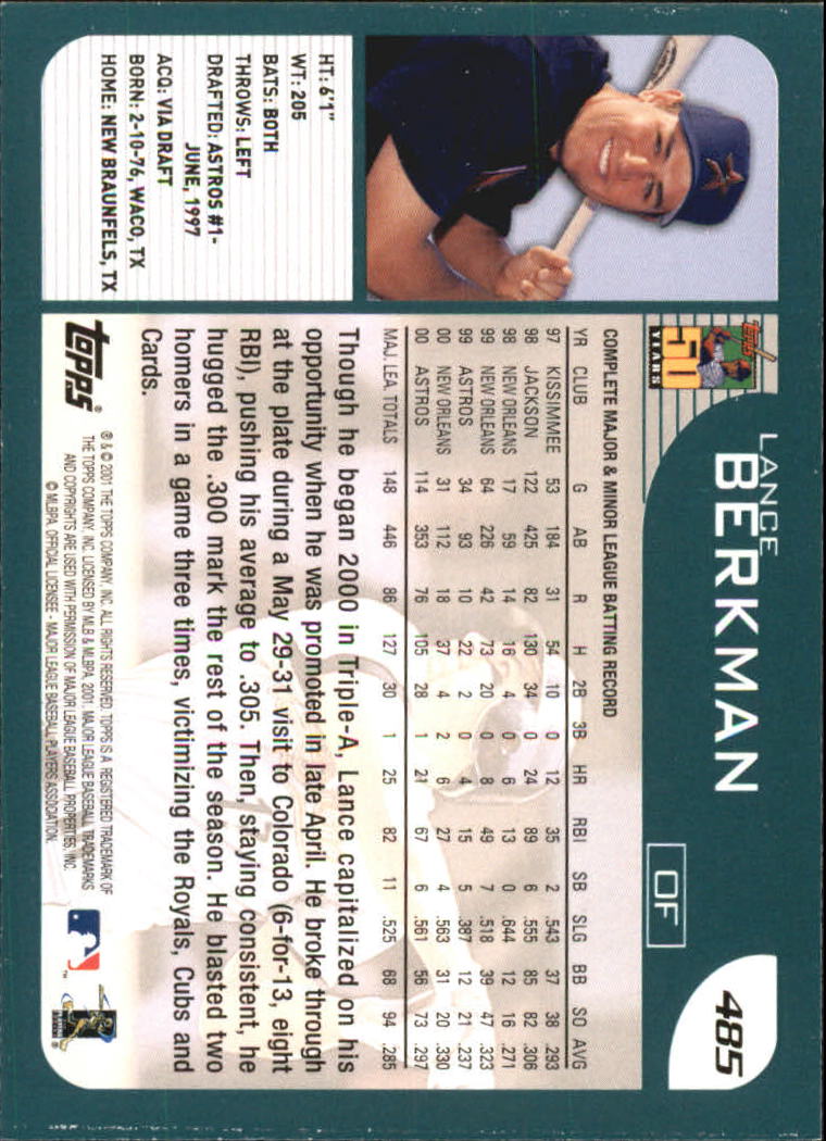 2001 Topps #485 Lance Berkman back image