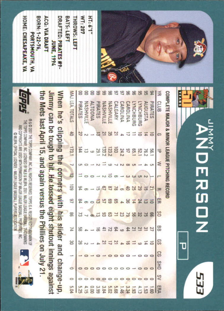2001 Topps #533 Jimmy Anderson back image
