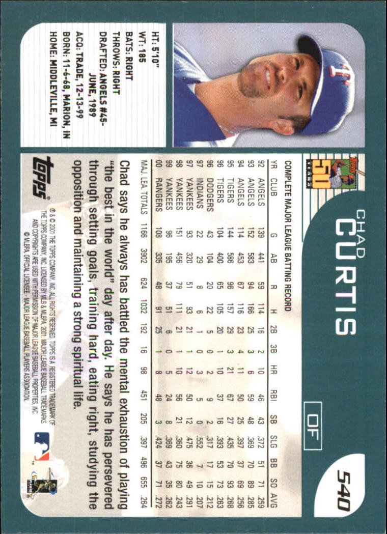 2001 Topps #540 Chad Curtis back image