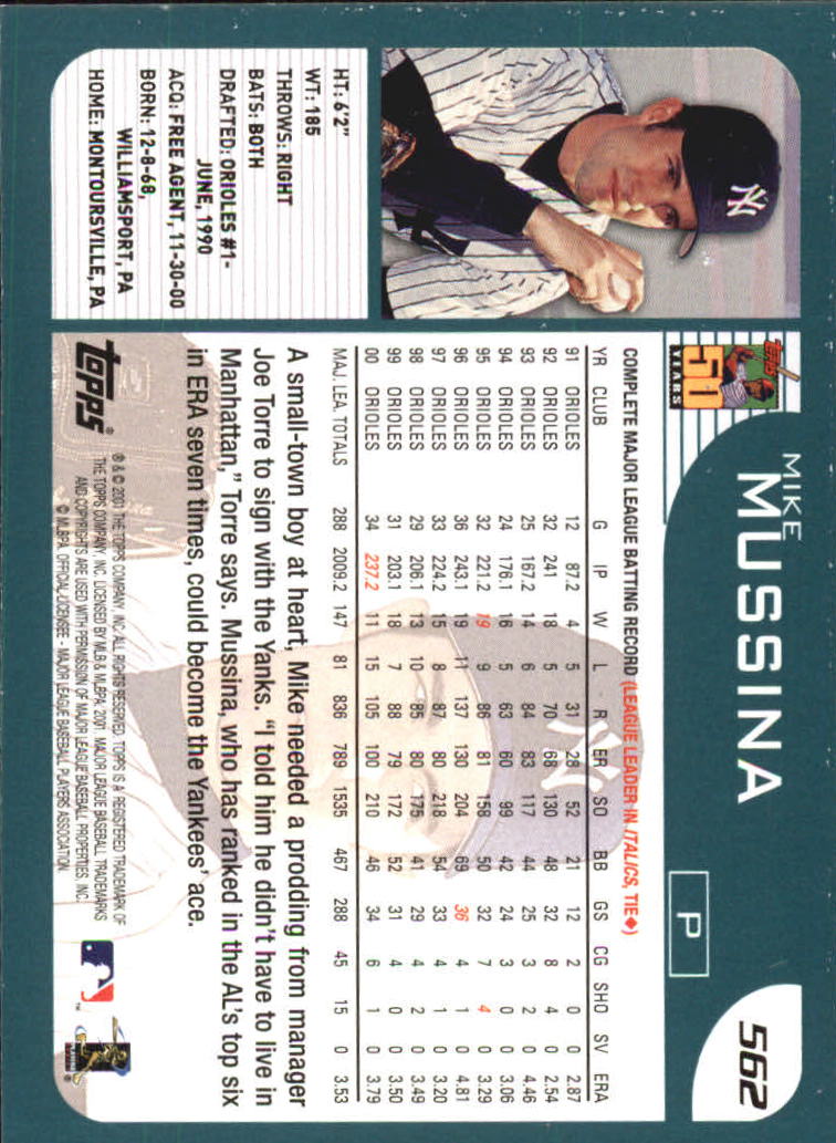 2001 Topps #562 Mike Mussina back image