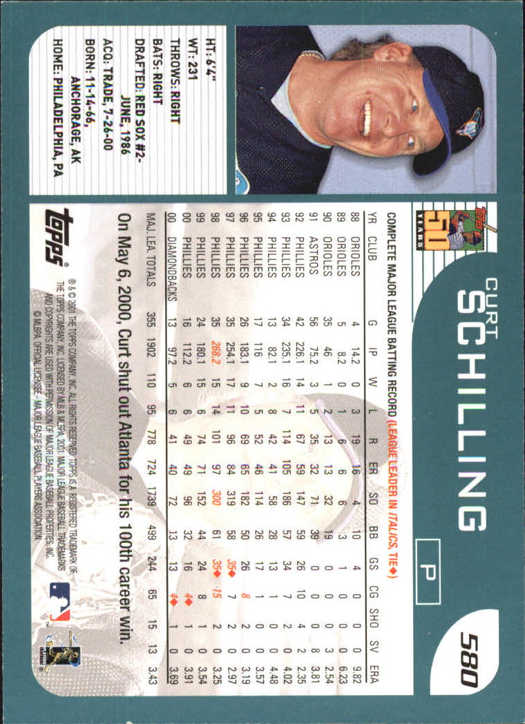 2001 Topps #580 Curt Schilling back image