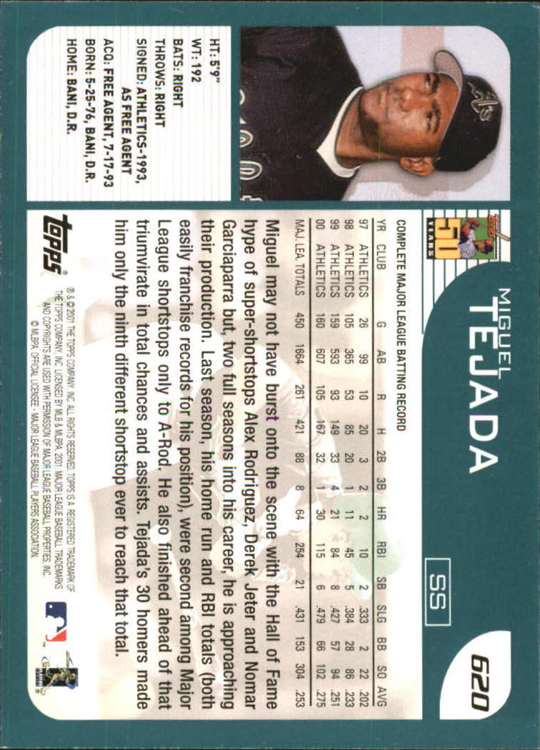 2001 Topps #620 Miguel Tejada back image