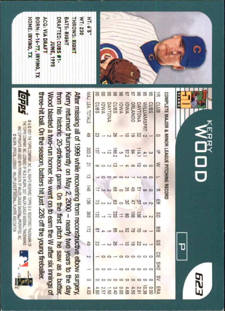 2001 Topps #623 Kerry Wood back image