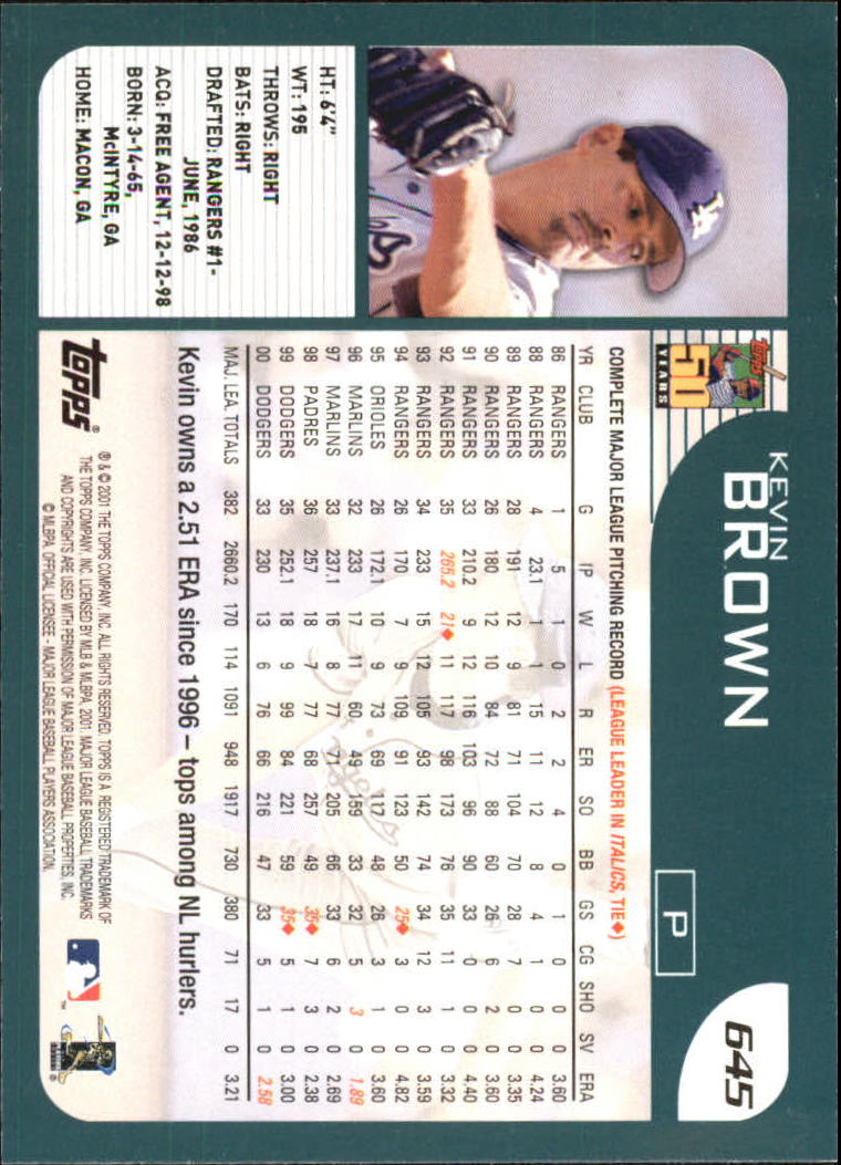 2001 Topps #645 Kevin Brown back image