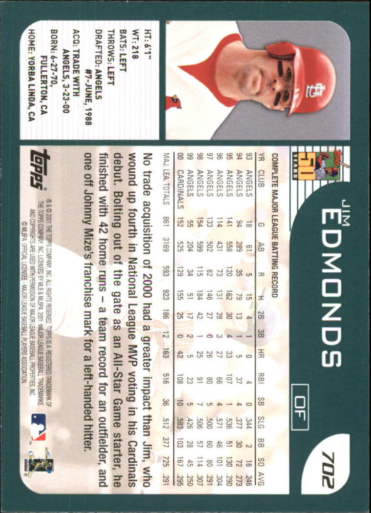  2001 Upper Deck Pros & Prospects Specialty Jersey Jim Edmonds  St Louis Cardinals Baseball Card - Mint Condition : Sports & Outdoors