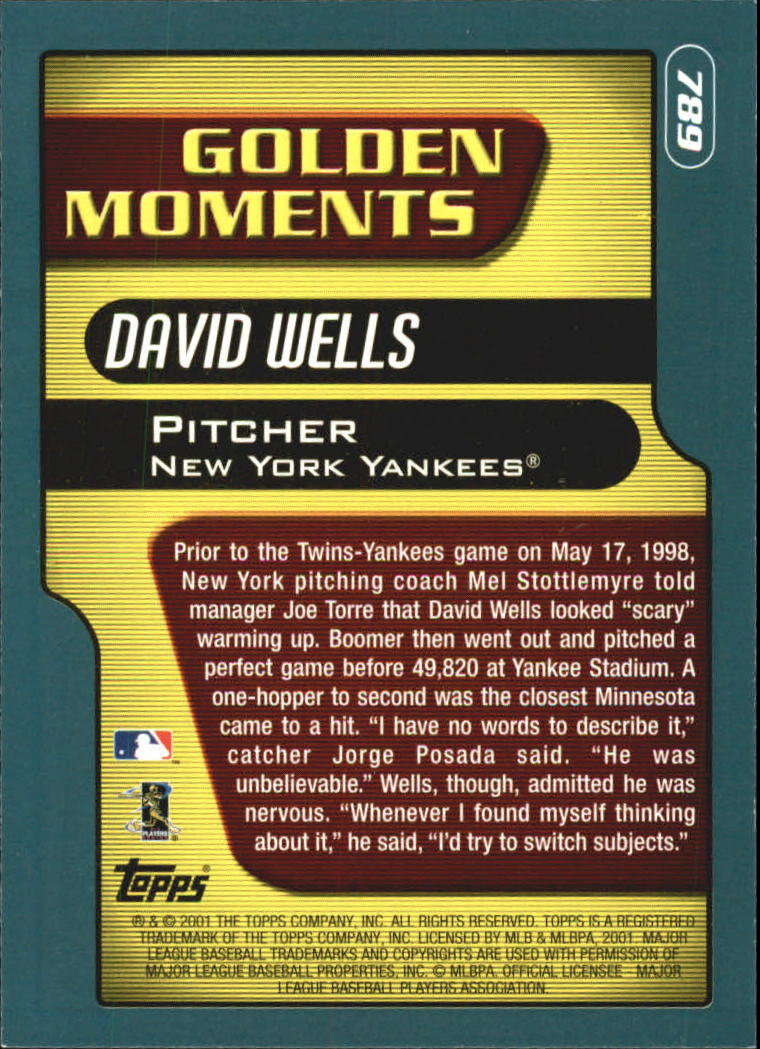 2001 Topps #789 David Wells GM back image