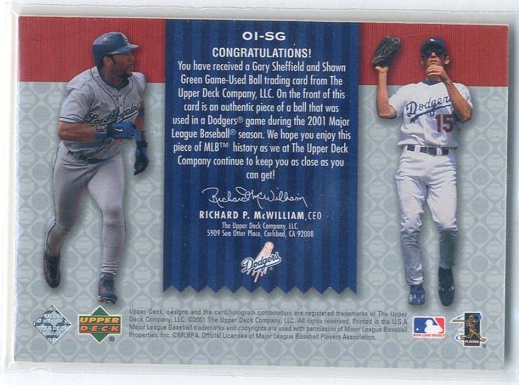 2001 Upper Deck Gold Glove Official Issue Game Ball #OISG Gary Sheffield/Shawn Green back image