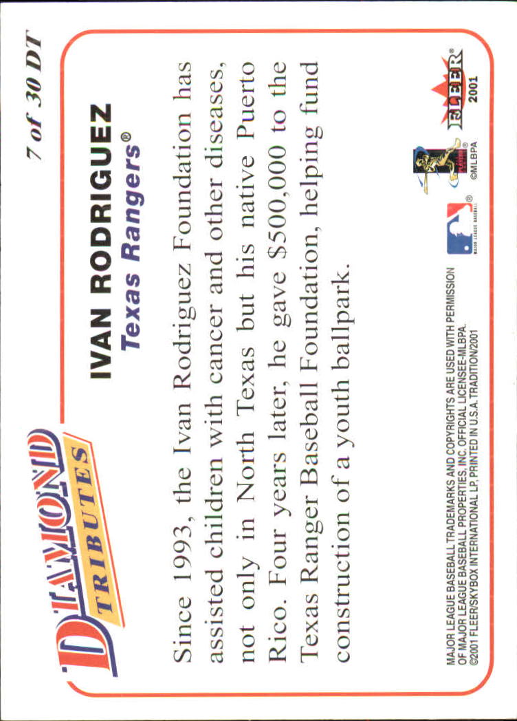 2001 Fleer Tradition Baseball "Diamond Tributes" Insert Cards - Picture 9 of 37