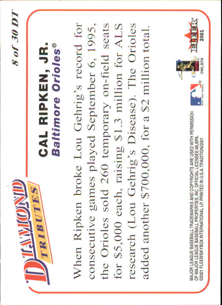 2001 Fleer Tradition Baseball "Diamond Tributes" Insert Cards - Picture 11 of 37