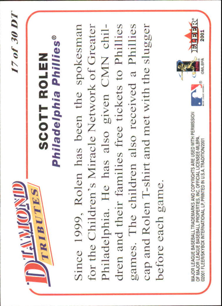 2001 Fleer Tradition Baseball "Diamond Tributes" Insert Cards - Picture 23 of 37