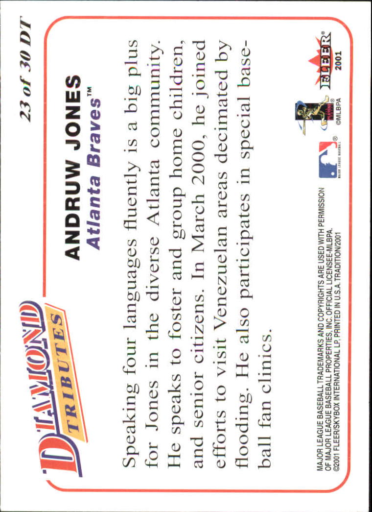 2001 Fleer Tradition Baseball "Diamond Tributes" Insert Cards - Picture 29 of 37