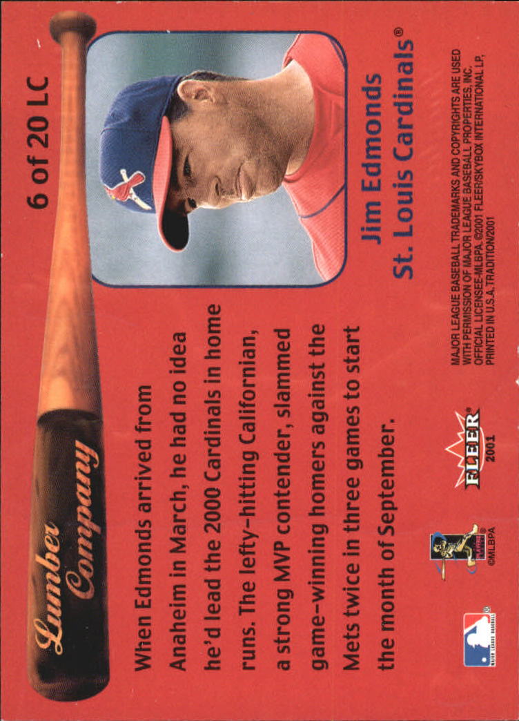 2001 Fleer Tradition Baseball "Lumber Company" Insert Cards - Picture 7 of 25
