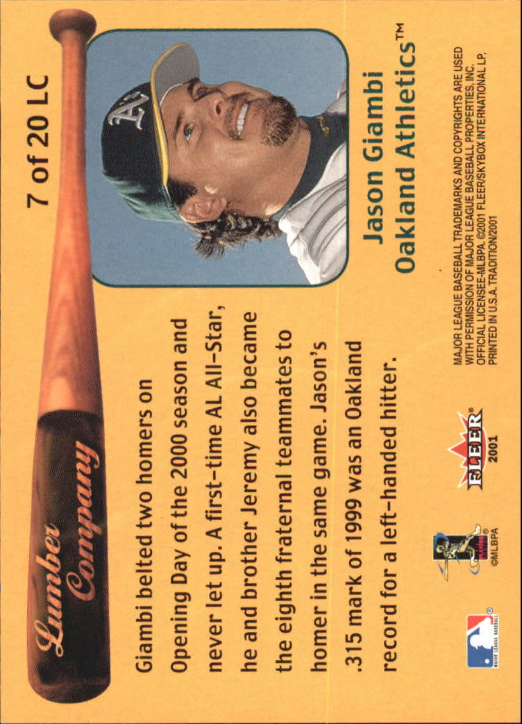 2001 Fleer Tradition Baseball "Lumber Company" Insert Cards - Picture 9 of 25