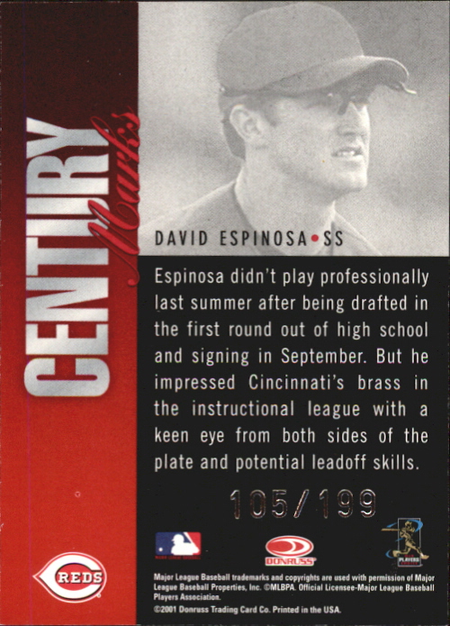 2001 Donruss Signature Century Marks #11 David Espinosa/199 back image