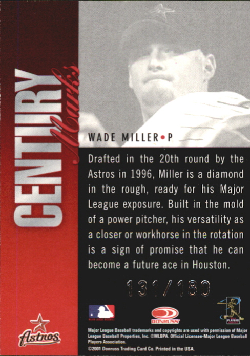 2001 Donruss Signature Century Marks #33 Wade Miller/180 back image