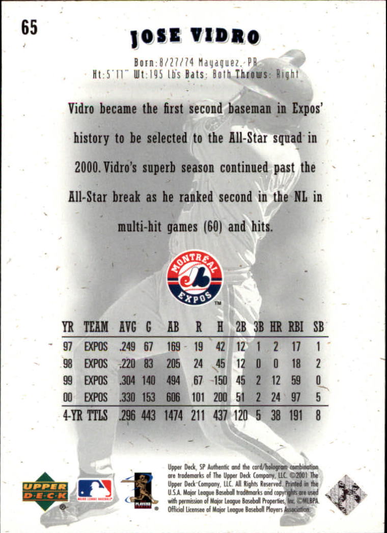 2001 SP Authentic Limited #65 Jose Vidro //50 EXPOS