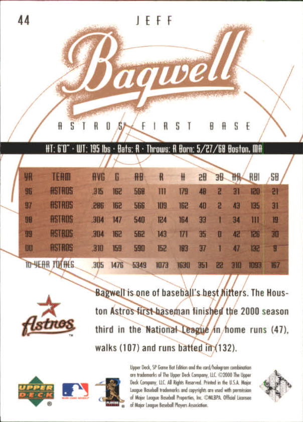 2001 SP Game Bat Edition #44 Jeff Bagwell back image
