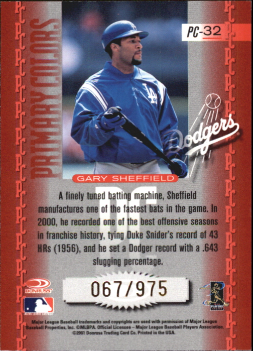 2001 Donruss Elite Primary Colors Red #PC32 Gary Sheffield back image