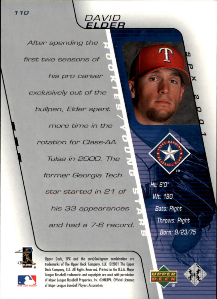 2001 SPx #110 David Elder YS RC back image
