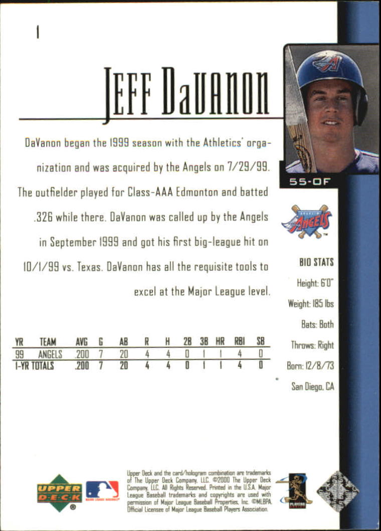 2001 Upper Deck #1 Jeff DaVanon SR back image