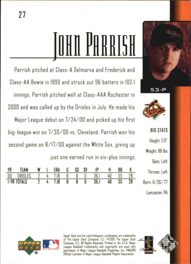 2001 Upper Deck #27 John Parrish SR back image