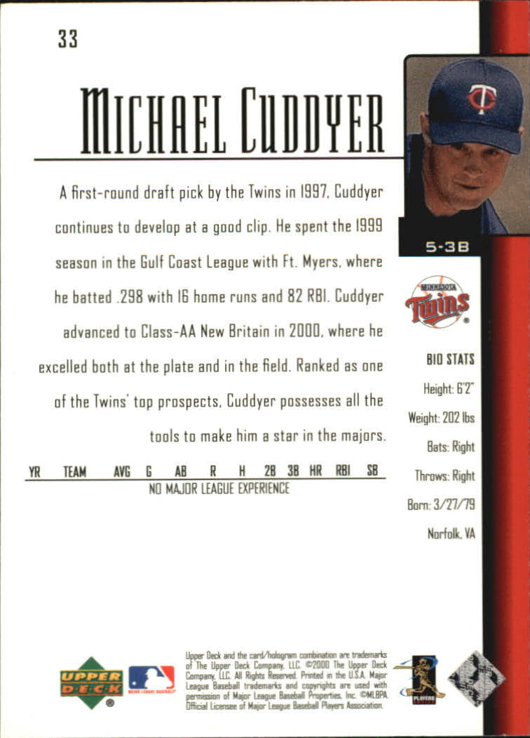 2001 Upper Deck #33 Michael Cuddyer SR back image