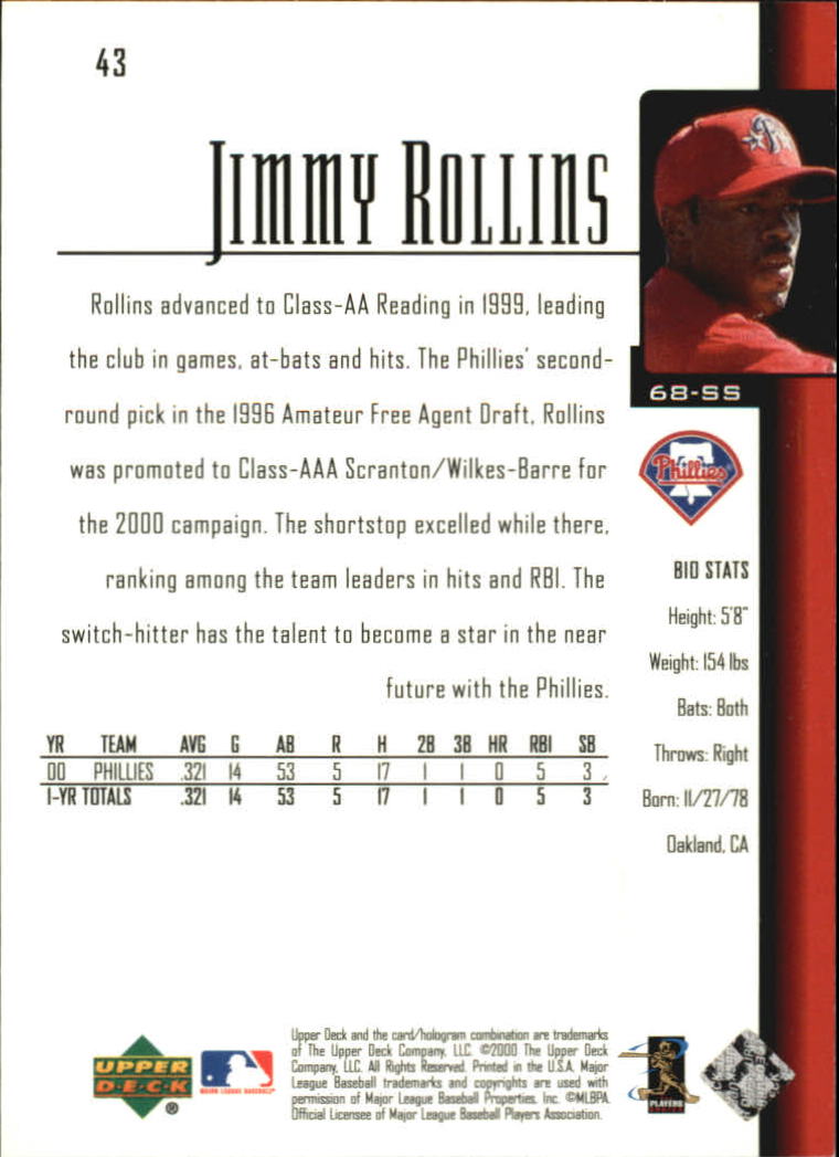 2001 Upper Deck #43 Jimmy Rollins SR back image