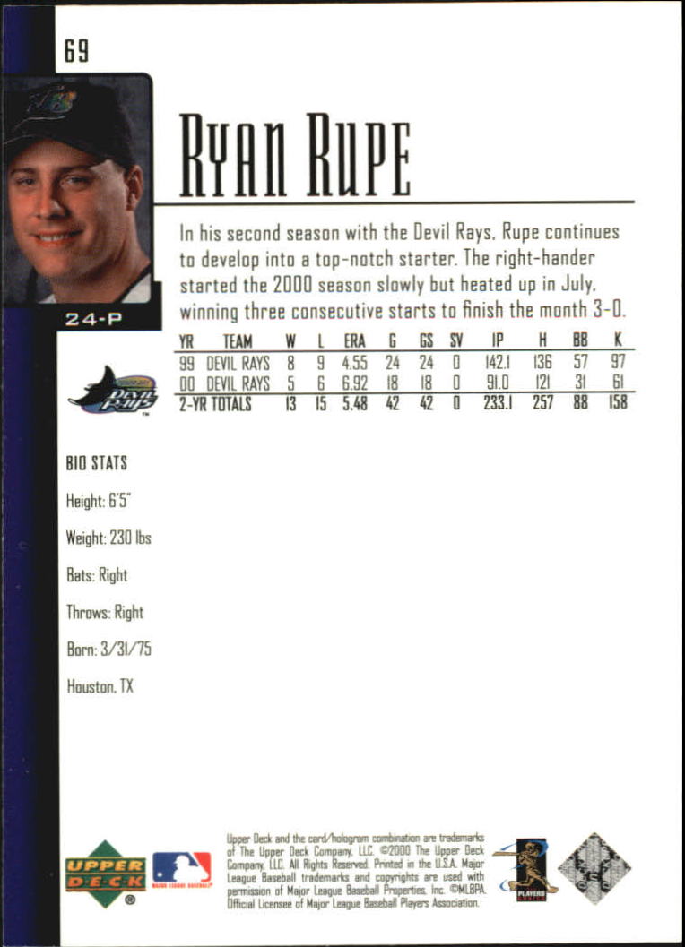 2001 Upper Deck #69 Ryan Rupe back image