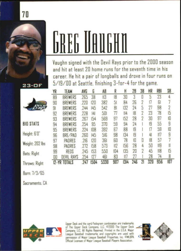 2001 Upper Deck #70 Greg Vaughn back image