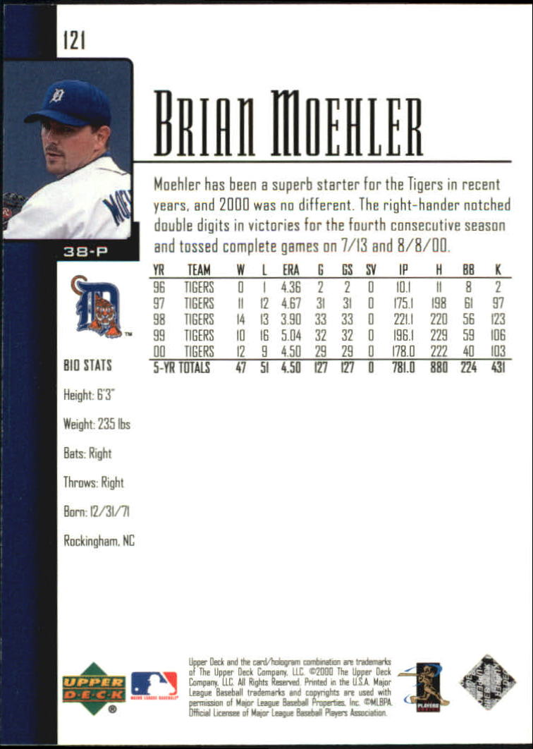2001 Upper Deck #121 Brian Moehler back image