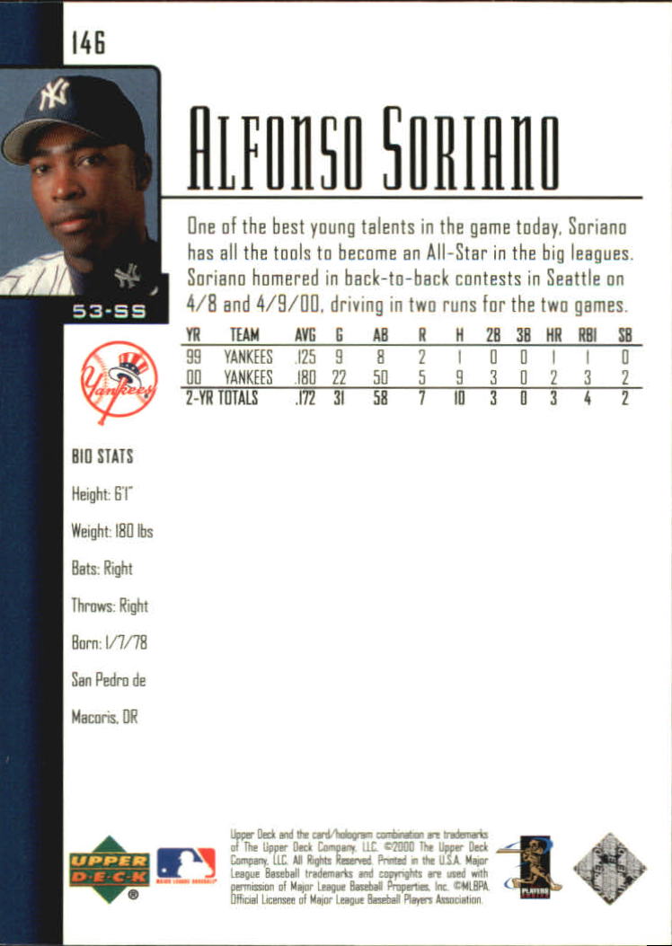 2001 Upper Deck #146 Alfonso Soriano back image