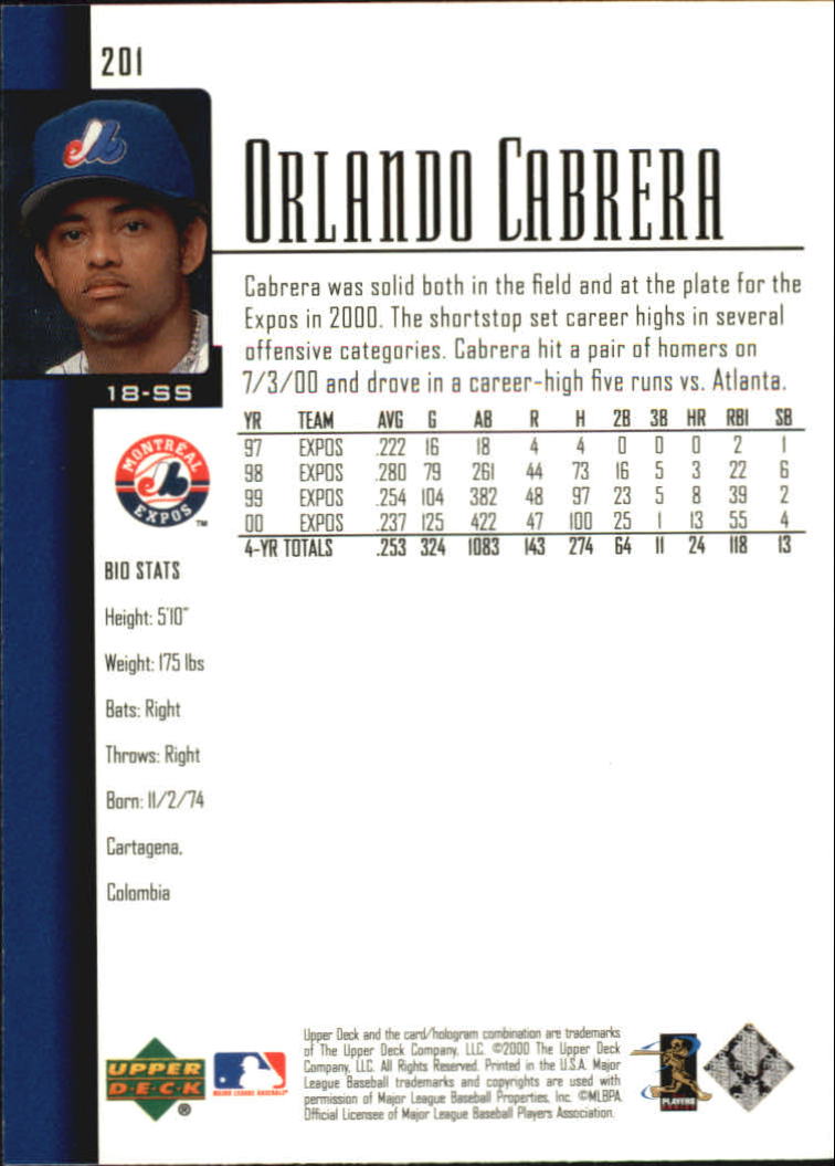 2001 Upper Deck #201 Orlando Cabrera back image