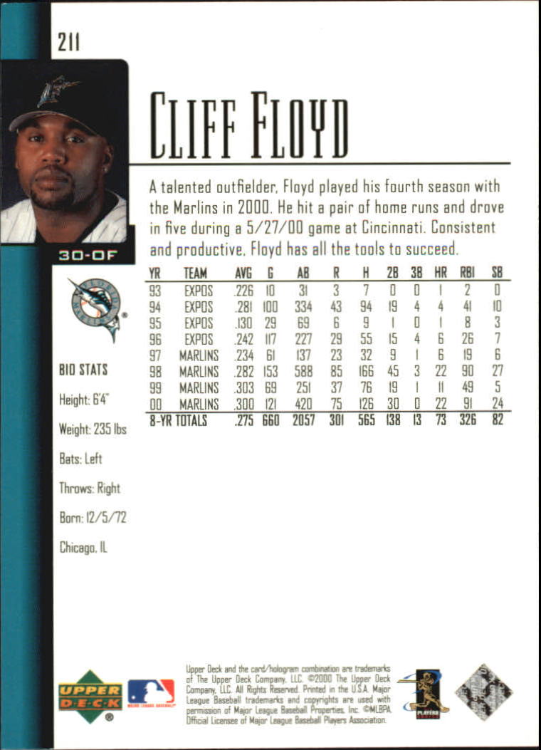 2001 Upper Deck #211 Cliff Floyd back image