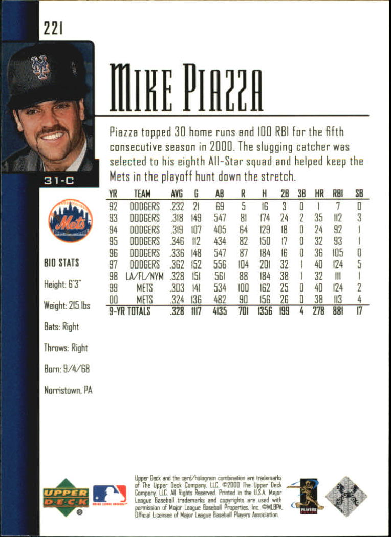 2001 Upper Deck #221 Mike Piazza back image