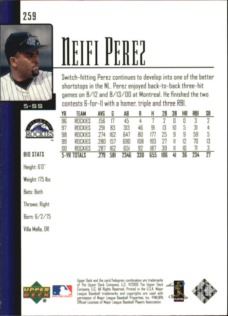 2001 Upper Deck #259 Neifi Perez back image