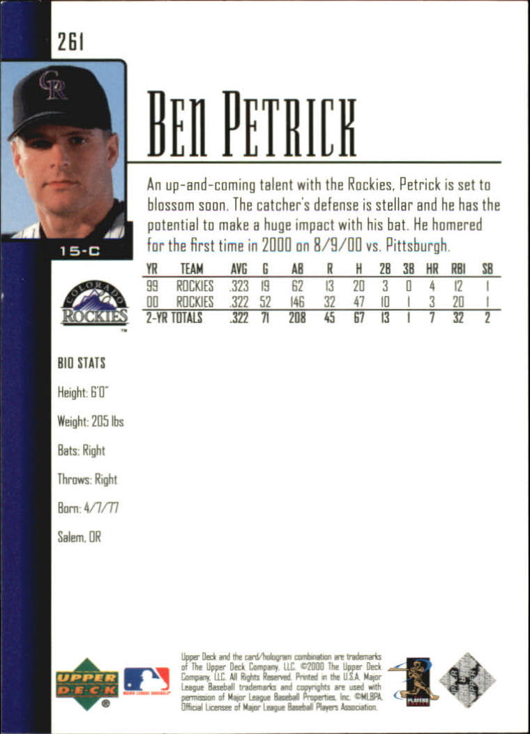 2001 Upper Deck #261 Ben Petrick back image